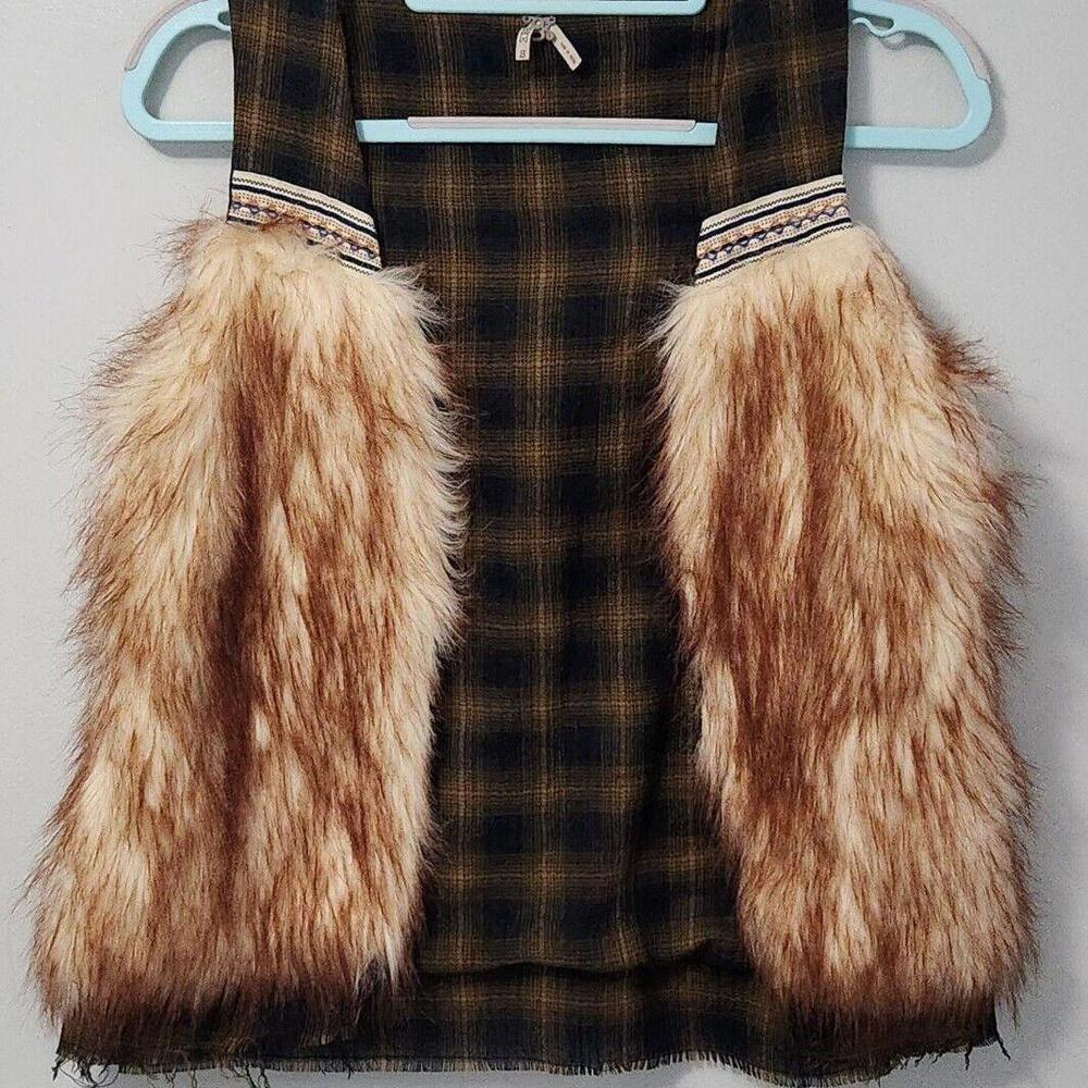 Gimmicks By BKE faux Fur Vest Plaid NWT $75 unique Western Chic
